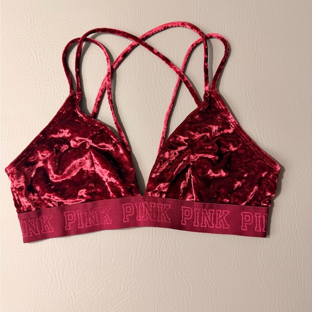 PINK Victoria's Secret‎ Velvet Bralette in Deep Red Size L